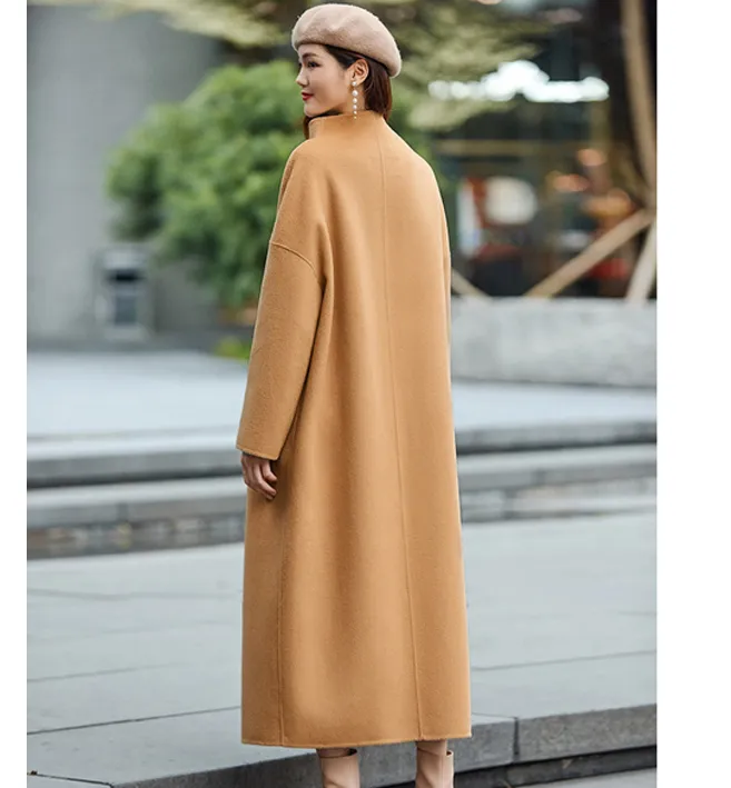 Long Women Woolen Coat Winter Black Long Women Wool Coat/0729