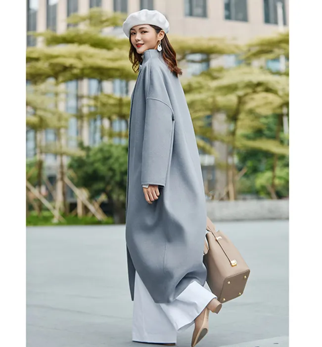 Long Women Woolen Coat Winter Black Long Women Wool Coat/0729