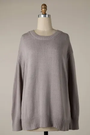 Lyla Cable Knit Ribbed Soft Pullover Sweater - Silver