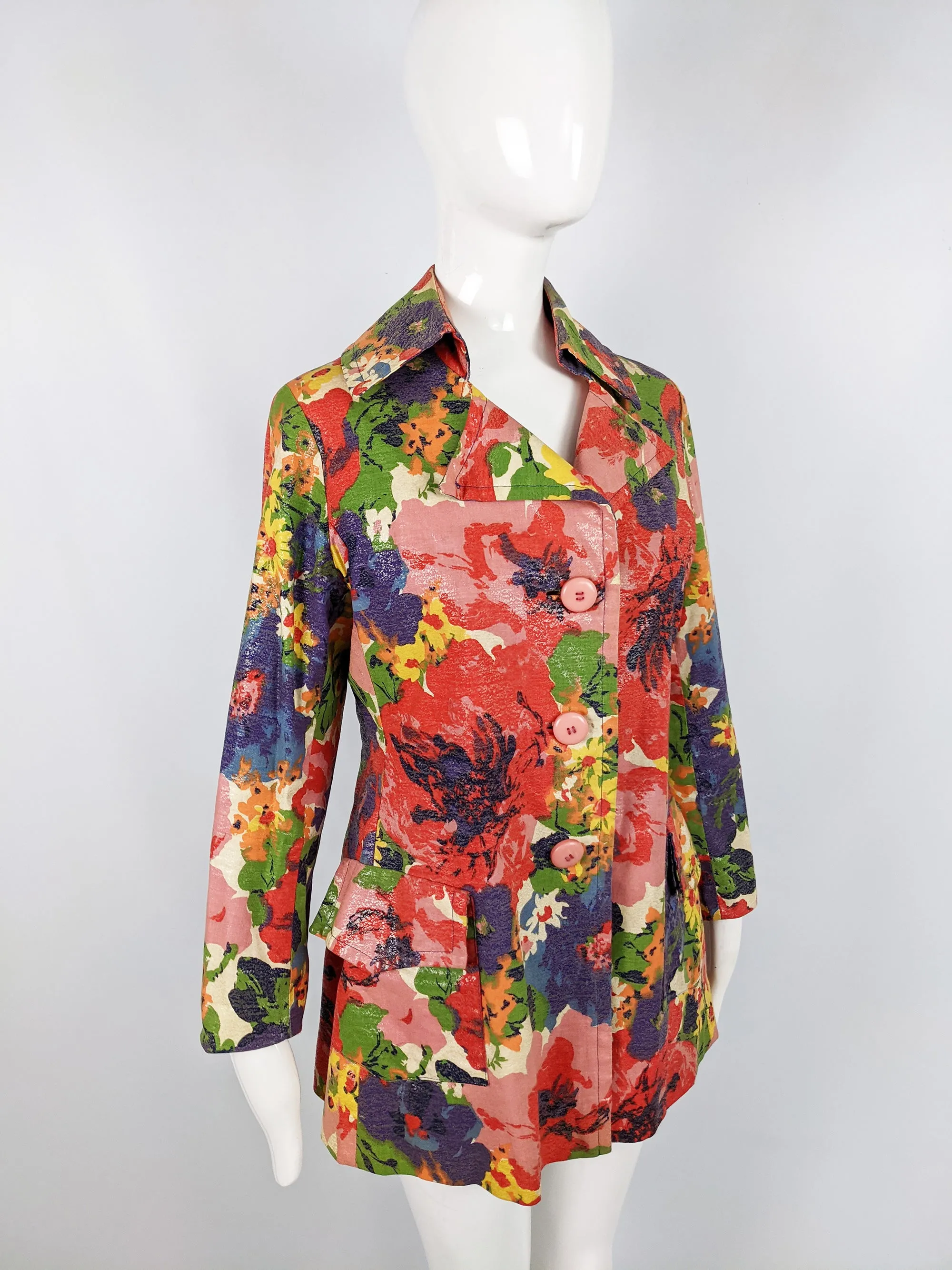 Marguerite Rubel Vintage Multicoloured Short Floral Mod Coat, 1960s