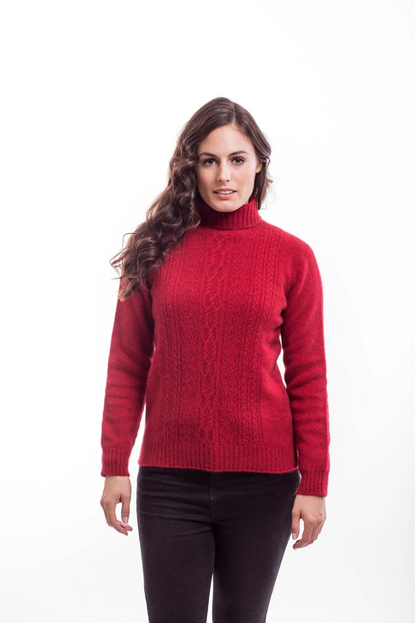 McDonald - Polo Neck Sweater with Lace Detail in Merino Wool and Possum Fur