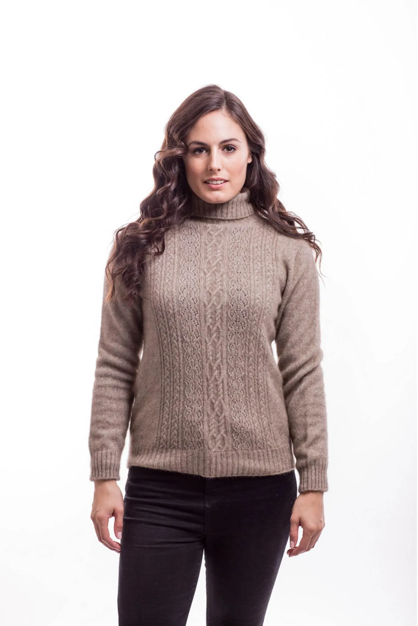 McDonald - Polo Neck Sweater with Lace Detail in Merino Wool and Possum Fur