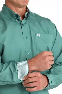 Men's Cinch Solid Green Button-Down Western Shirt - MTW1105826