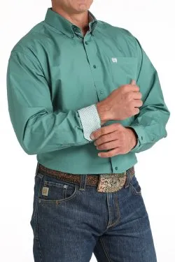 Men's Cinch Solid Green Button-Down Western Shirt - MTW1105826