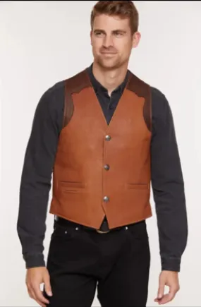 Men's Cowboy Tan Brown Leather Vest