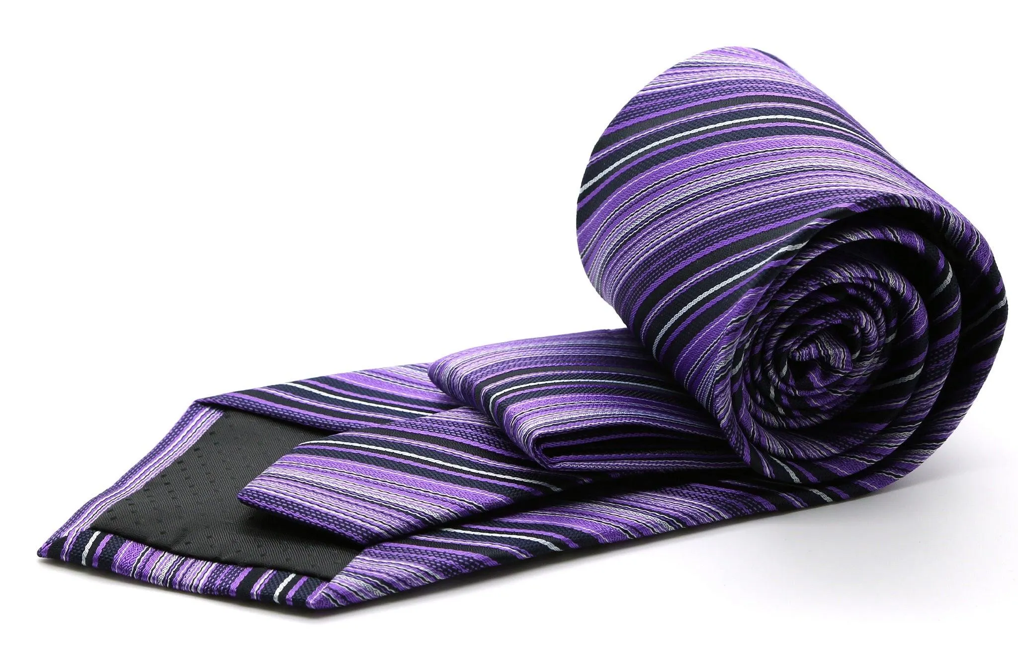 Mens Dads Classic Purple Striped Pattern Business Casual Necktie & Hanky Set S-7