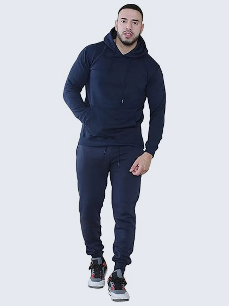 Men’s Plain Pullover Fleece Hoodie and Bottom 2-Piece Tracksuit Set