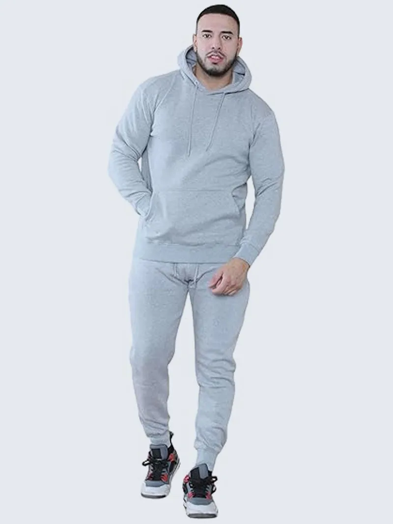 Men’s Plain Pullover Fleece Hoodie and Bottom 2-Piece Tracksuit Set