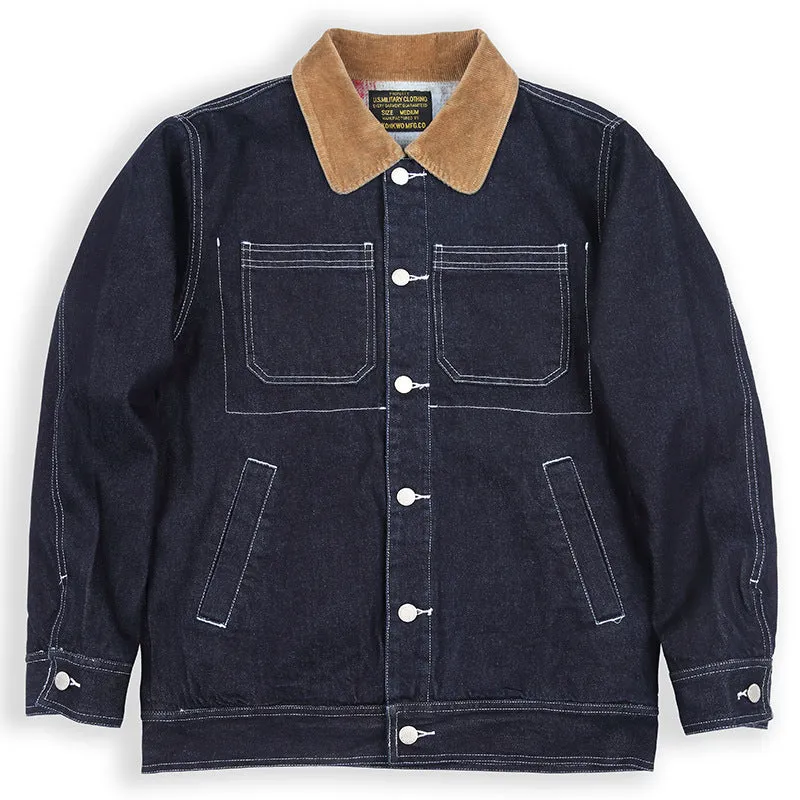 Men's primary color denim jacket thickened multi-bag striped jacket