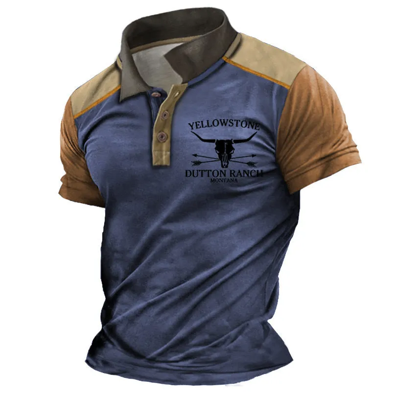 MEN'S RETRO BULL PRINT CONTRAST POLO