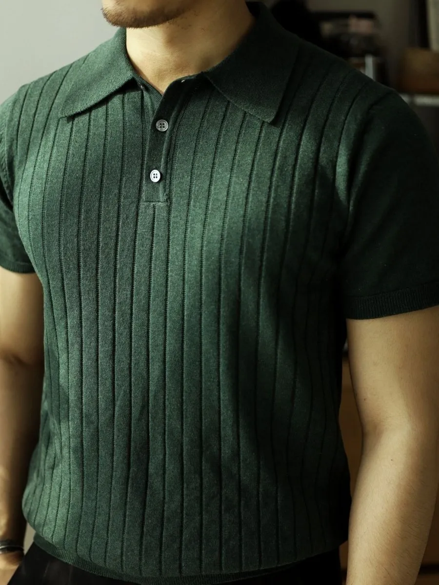 Mens Retro Stripped Knitted Polo Shirt