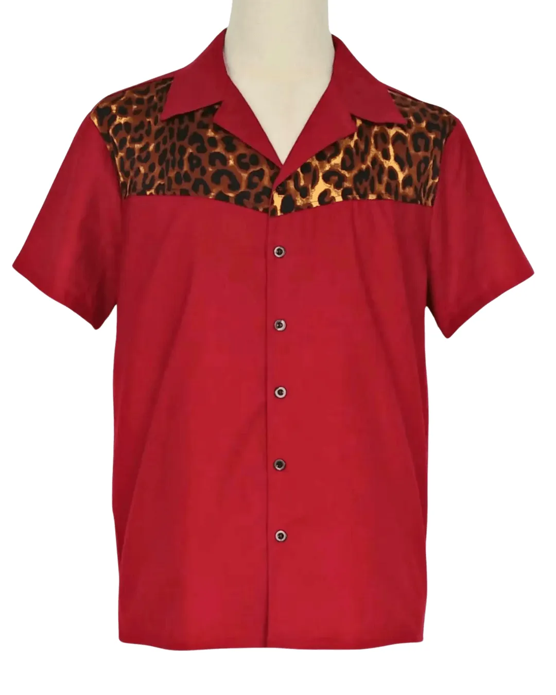 Mens Vintage Style Bowling Dress Shirt - Red Leopard