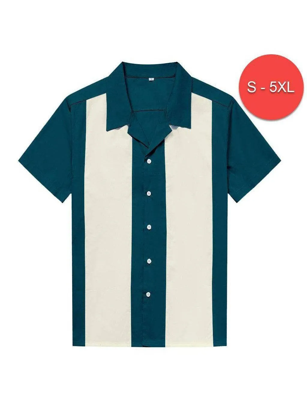 Mens Vintage Style Bowling Dress Shirt - TEAL/IVORY