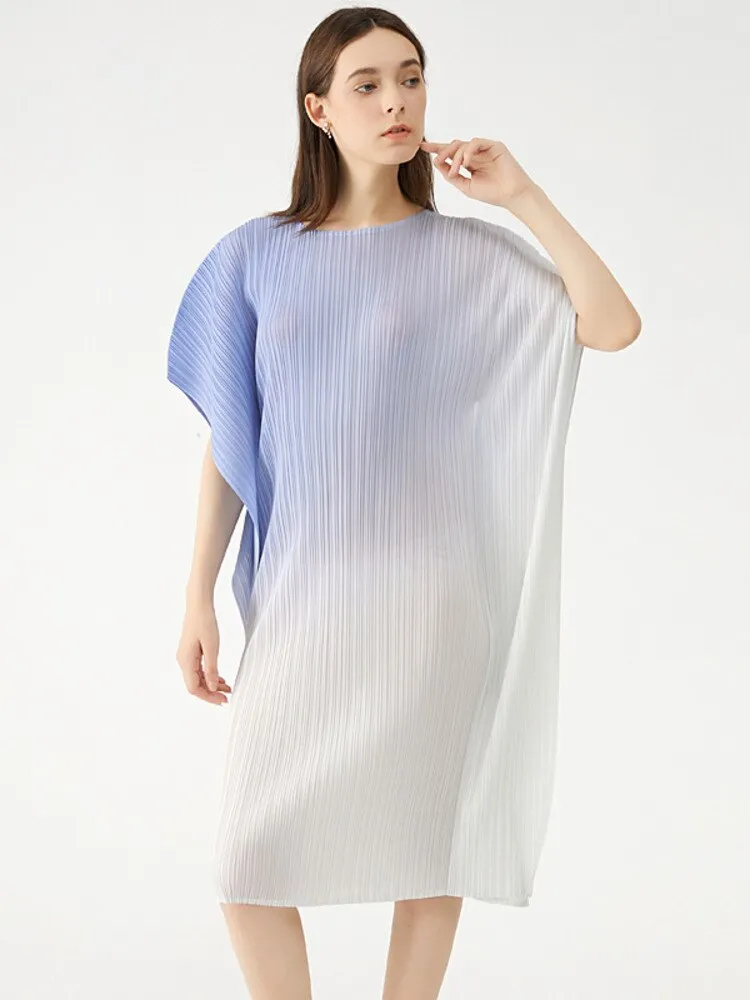 Miyake Pleated Gradient Batwing Sleeve Dress