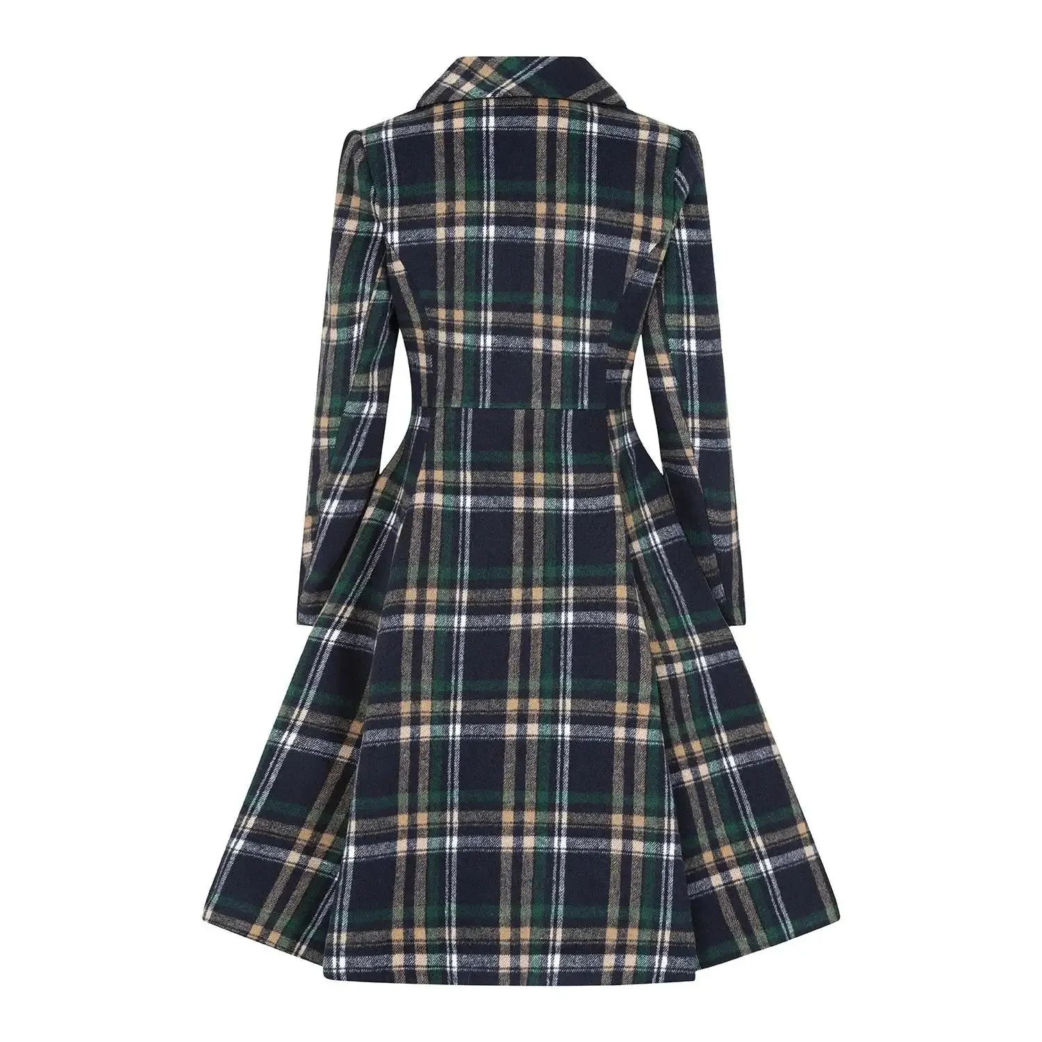 Navy Blue Check Vintage Inspired Double Breasted Swing Coat