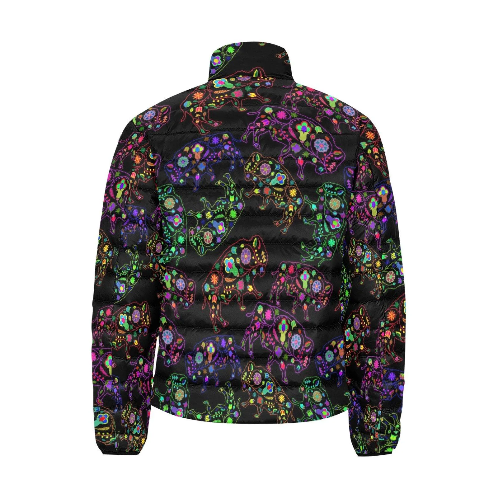 Neon Floral Buffalos Men's Stand Collar Padded Jacket