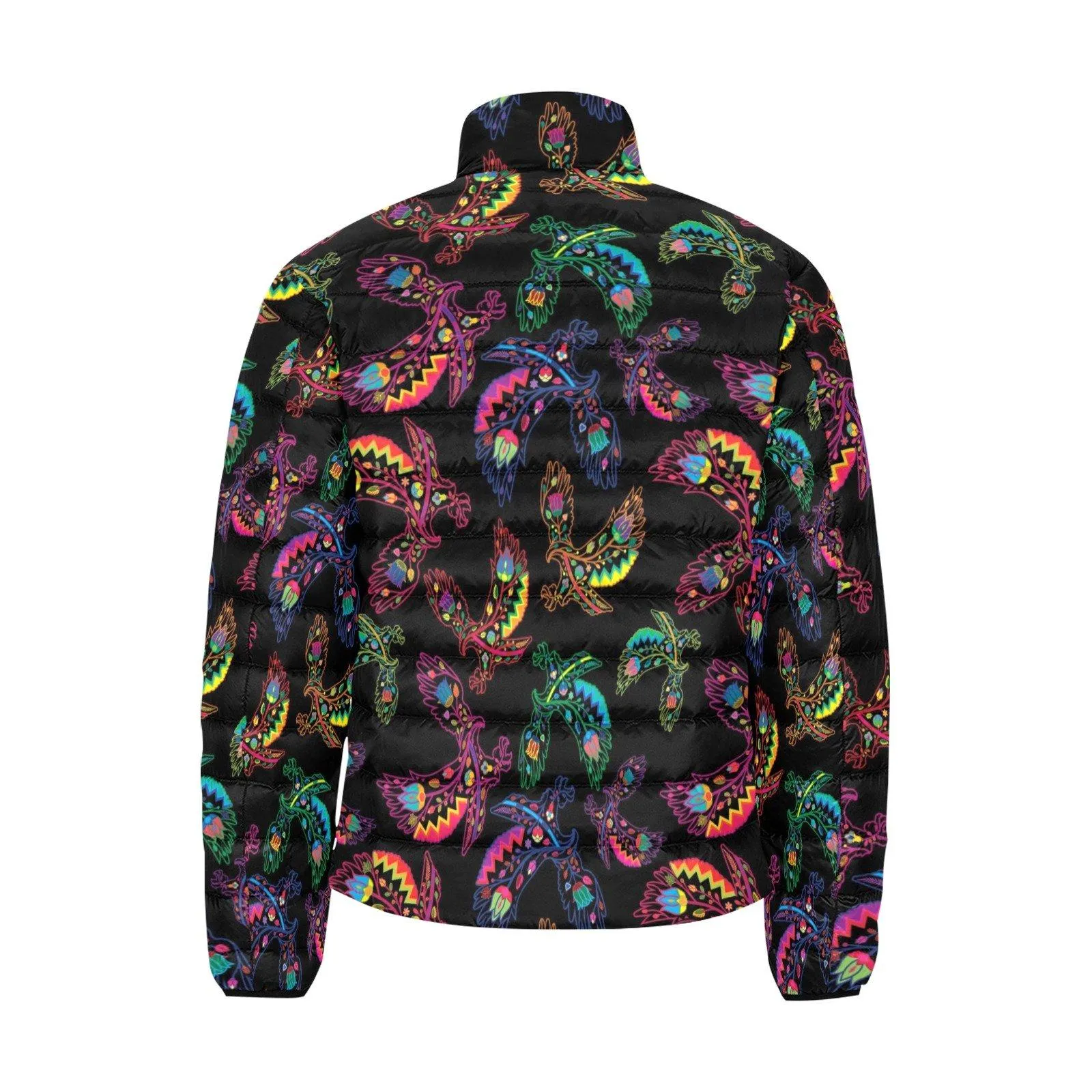 Neon Floral Eagles Men's Stand Collar Padded Jacket