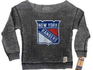 New York Rangers Retro Brand WOMEN Gray Fleece Lined Cutoff Neck Sweatshirt