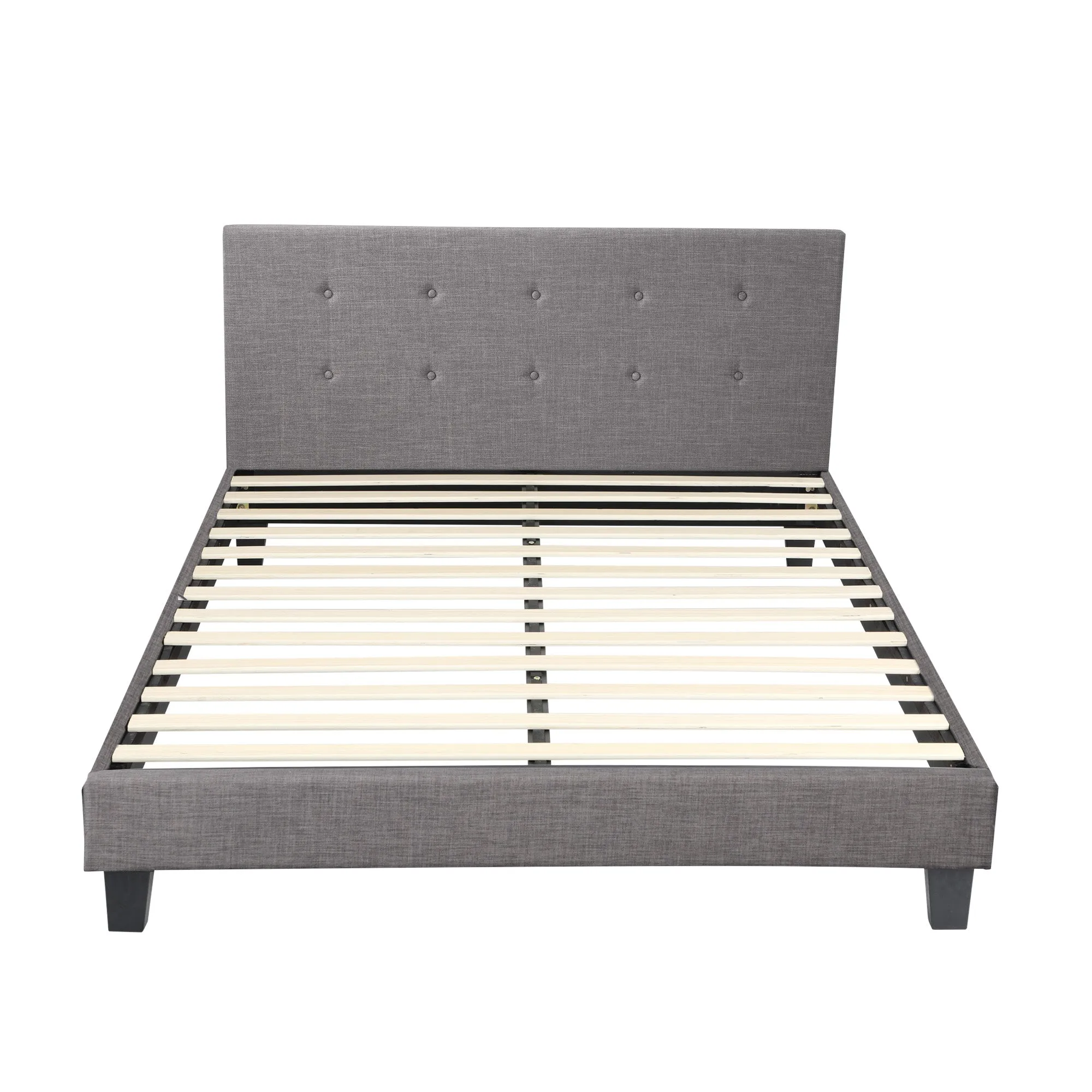 Oikiture Bed Frame Double Size Bed Platform Wooden Fabric Grey