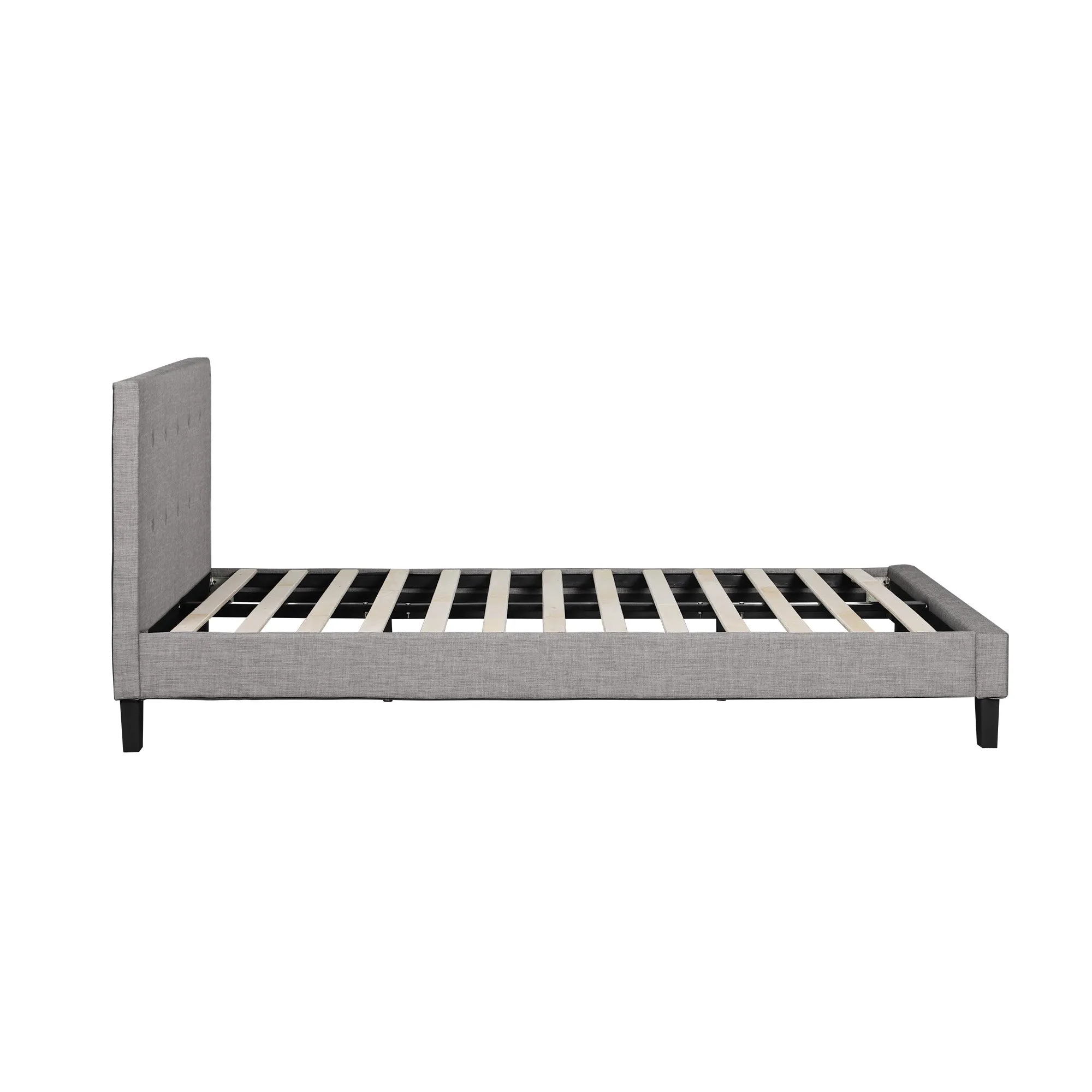 Oikiture Bed Frame Double Size Bed Platform Wooden Fabric Grey