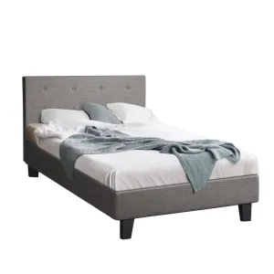 Oikiture Bed Frame King Single Bed Platform Wooden Fabric Grey