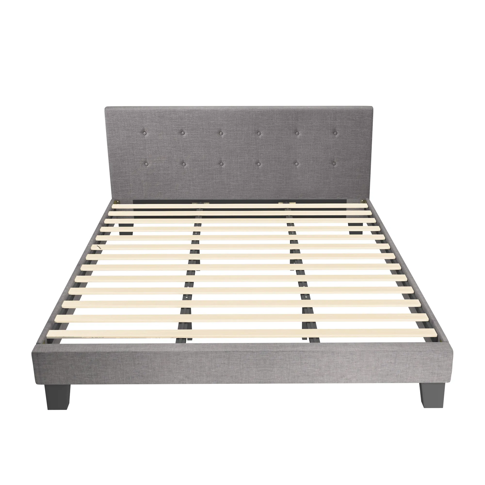 Oikiture Bed Frame King Size Bed Platform Wooden Fabric Grey