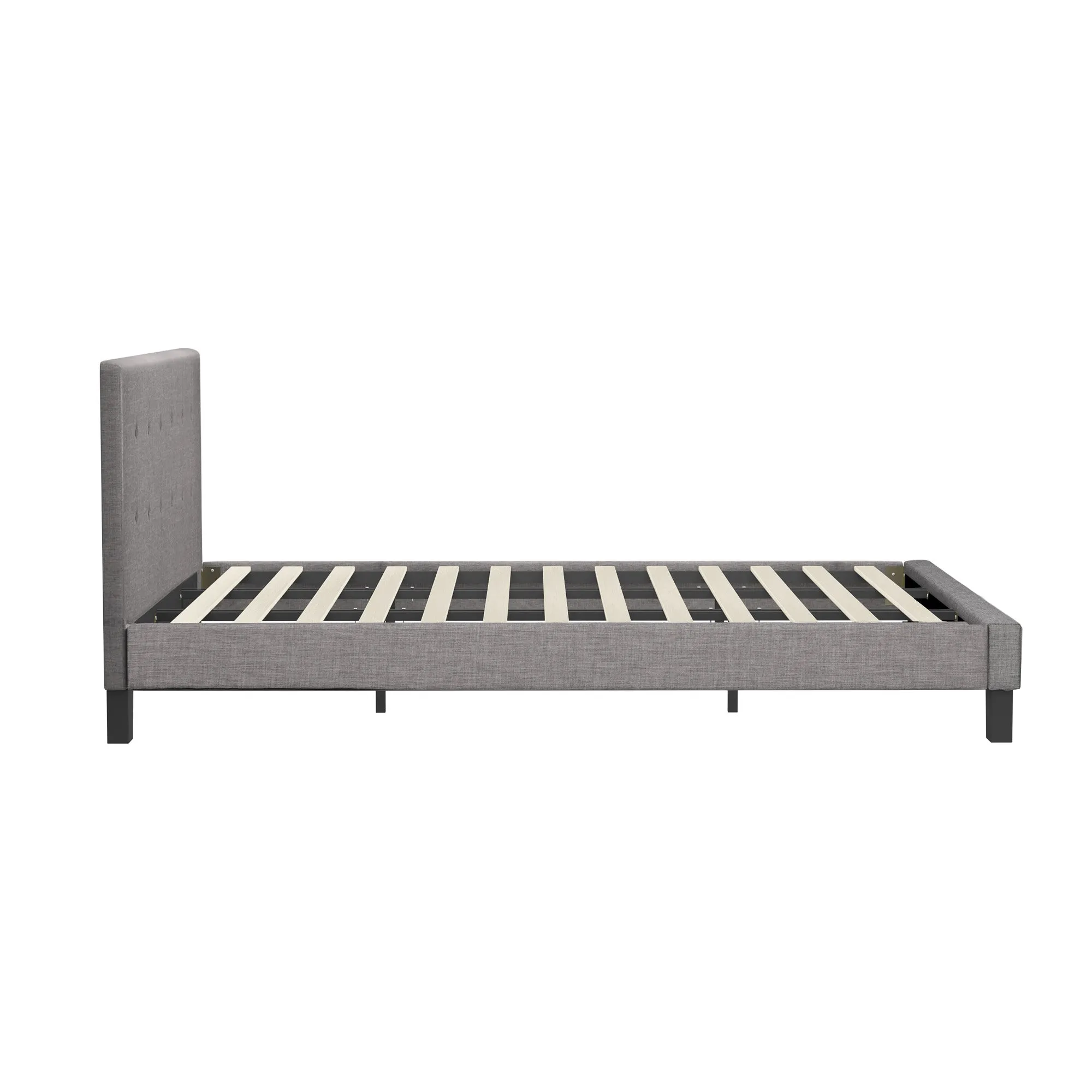 Oikiture Bed Frame King Size Bed Platform Wooden Fabric Grey