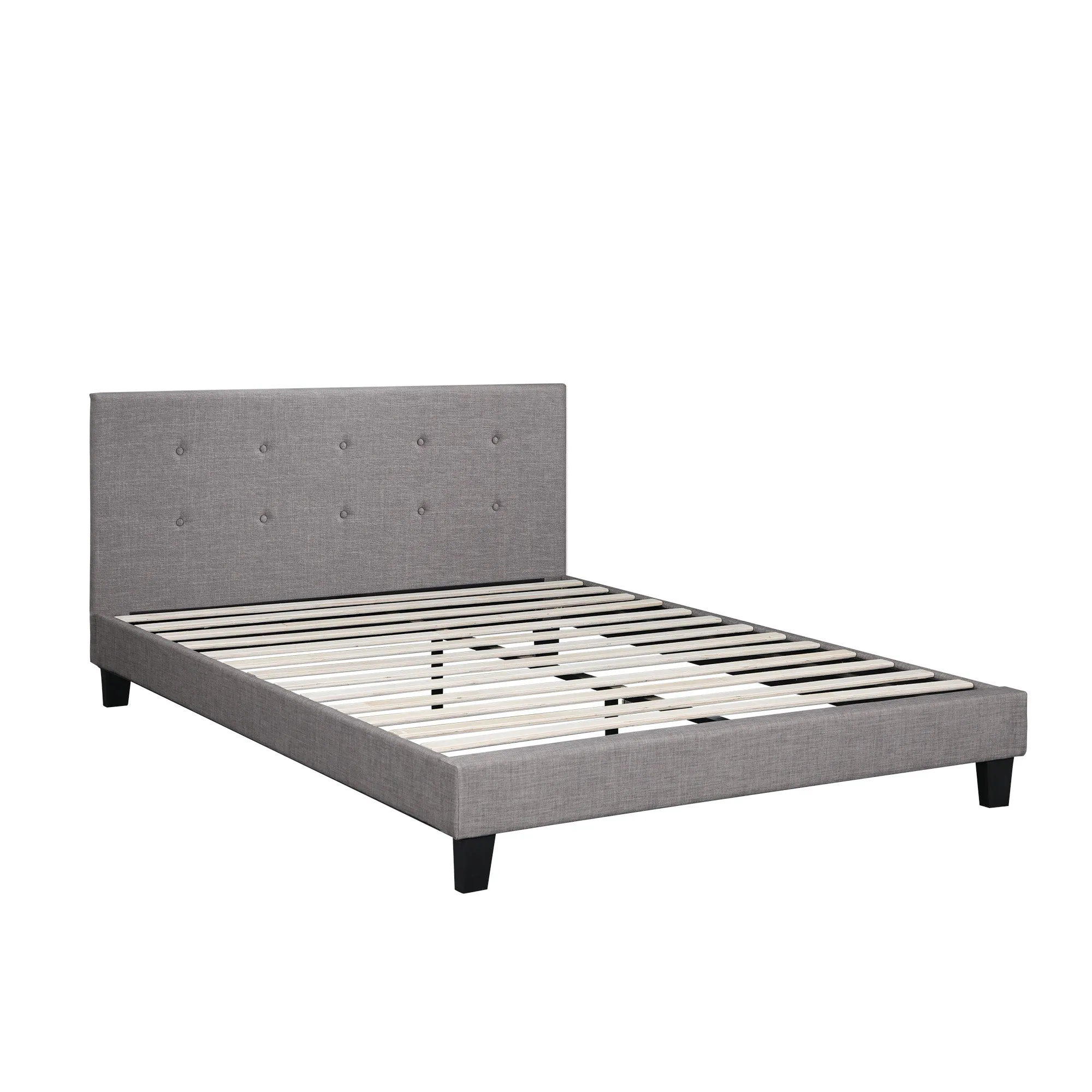 Oikiture Bed Frame Queen Size Bed Platform Wooden Fabric Grey