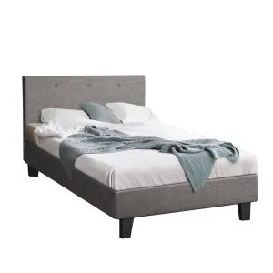 Oikiture Bed Frame Single Size Bed Platform Wooden Fabric Grey