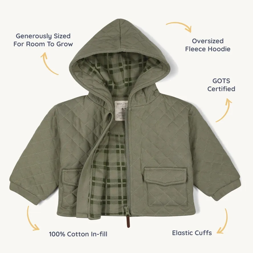 Olive Organic Quilted Hooded Jacket