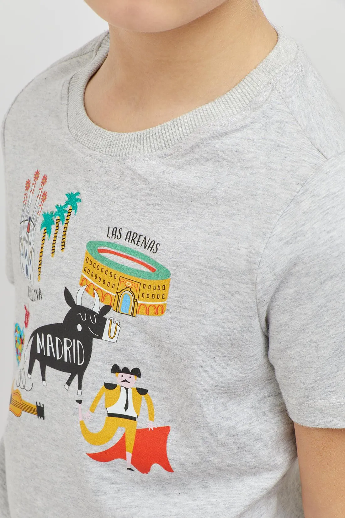 One Friday Baby Boys Grey Texture T-Shirt with Fun Prints