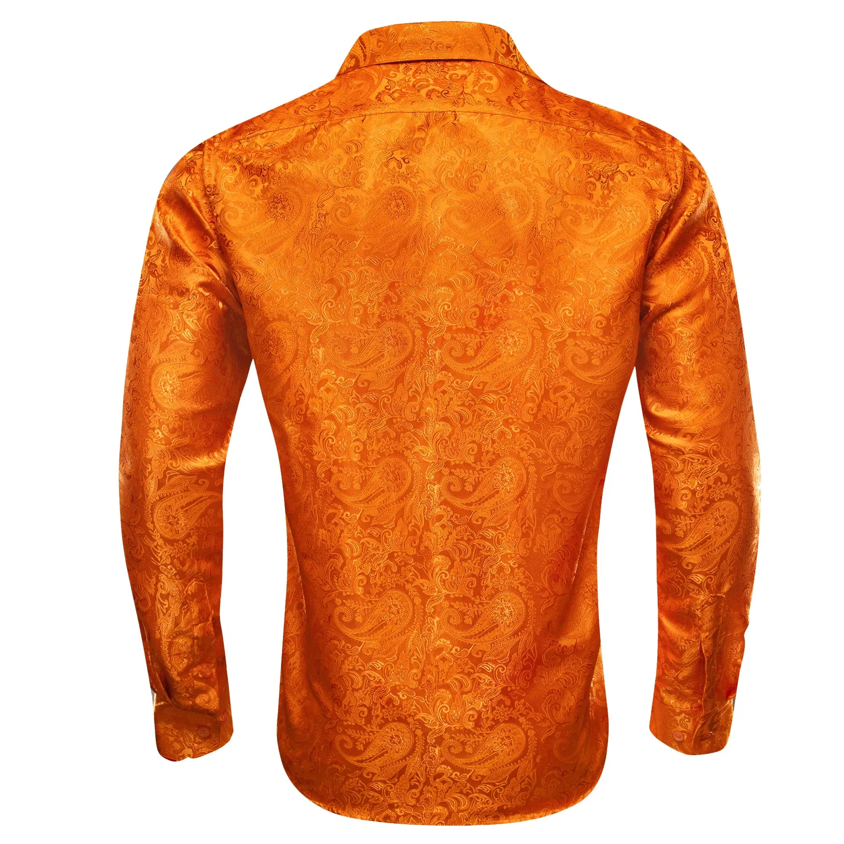 Orange Paisley Silk Men's Casual Business Long Sleeve Suit Shirt