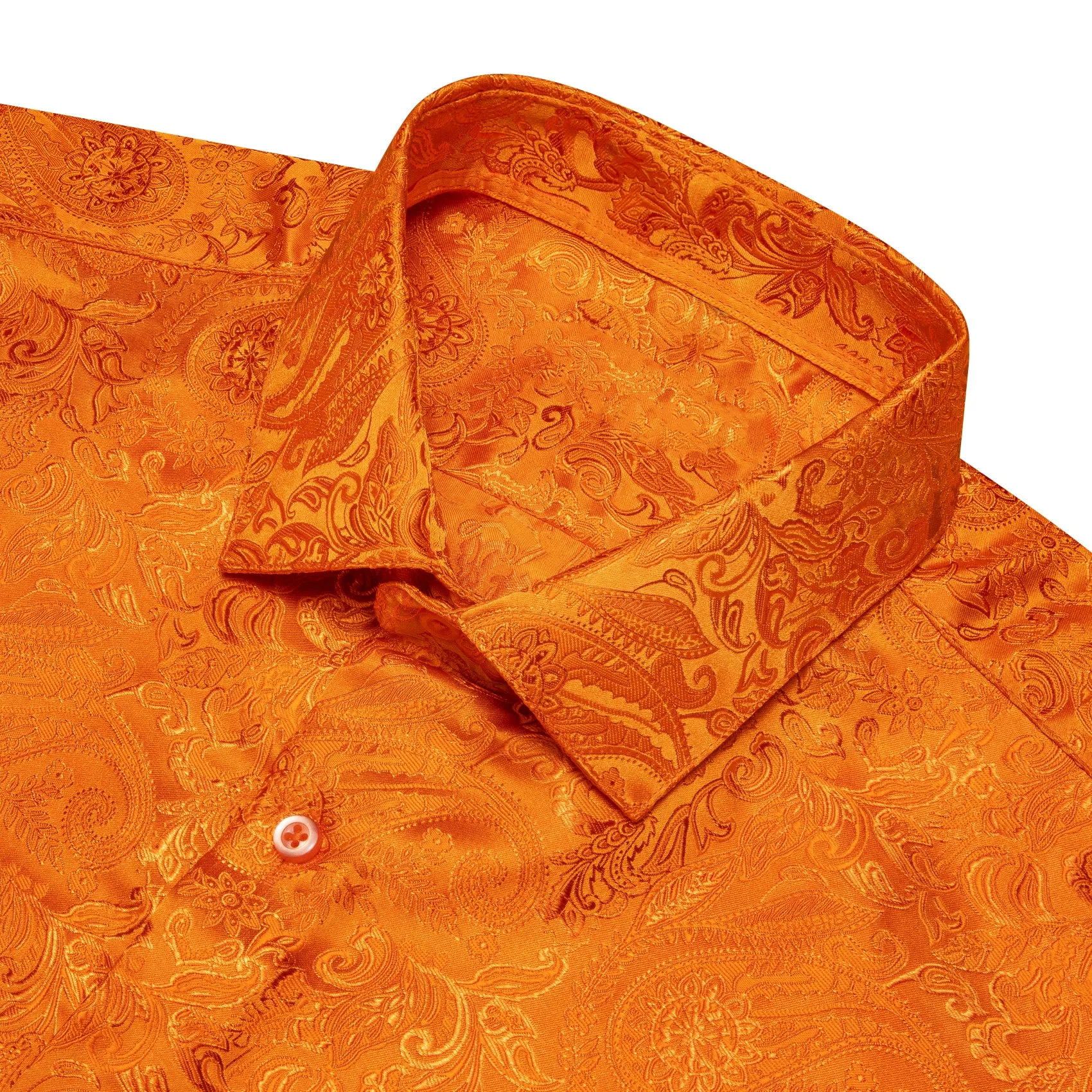 Orange Paisley Silk Men's Casual Business Long Sleeve Suit Shirt