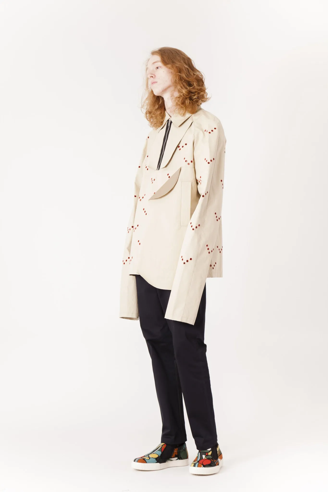 Patch and Eyelet Raglan Caban Coat