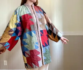 Patchwork Quilt Coat. Vintage Quilt. One of a Kind. Medium - Large. Open Sized. 100% Cotton. Natural Fiber