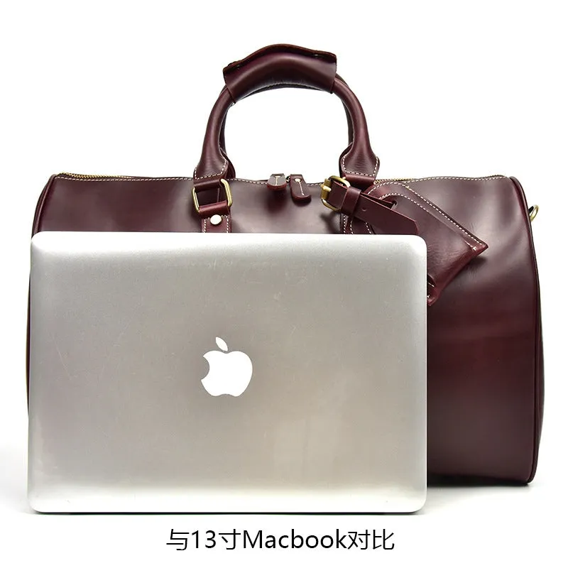 Personalized Vintage Full-grain Leather Duffle Bag, Good Travel Bag