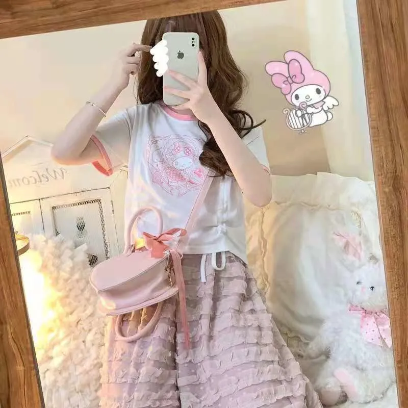 Pink & White Kuromi Crop Top