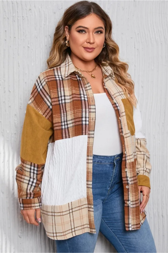 Plaid Color Block Patchwork Shirt Jacket with Pocket