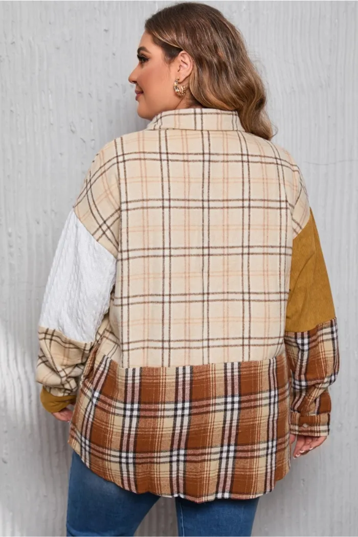 Plaid Color Block Patchwork Shirt Jacket with Pocket