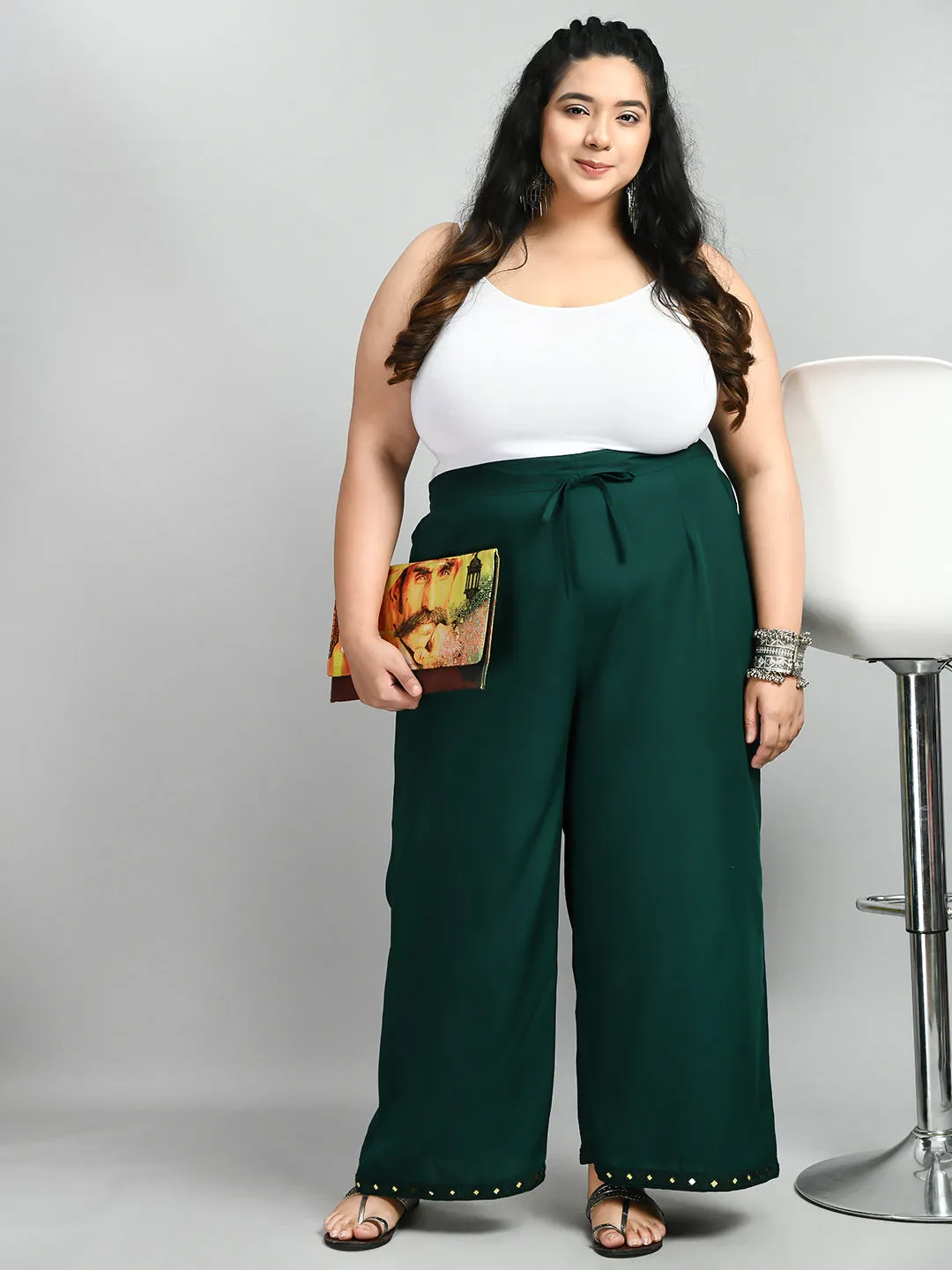 Plus Size Plus Size Bottle Green Mirror Palazzo