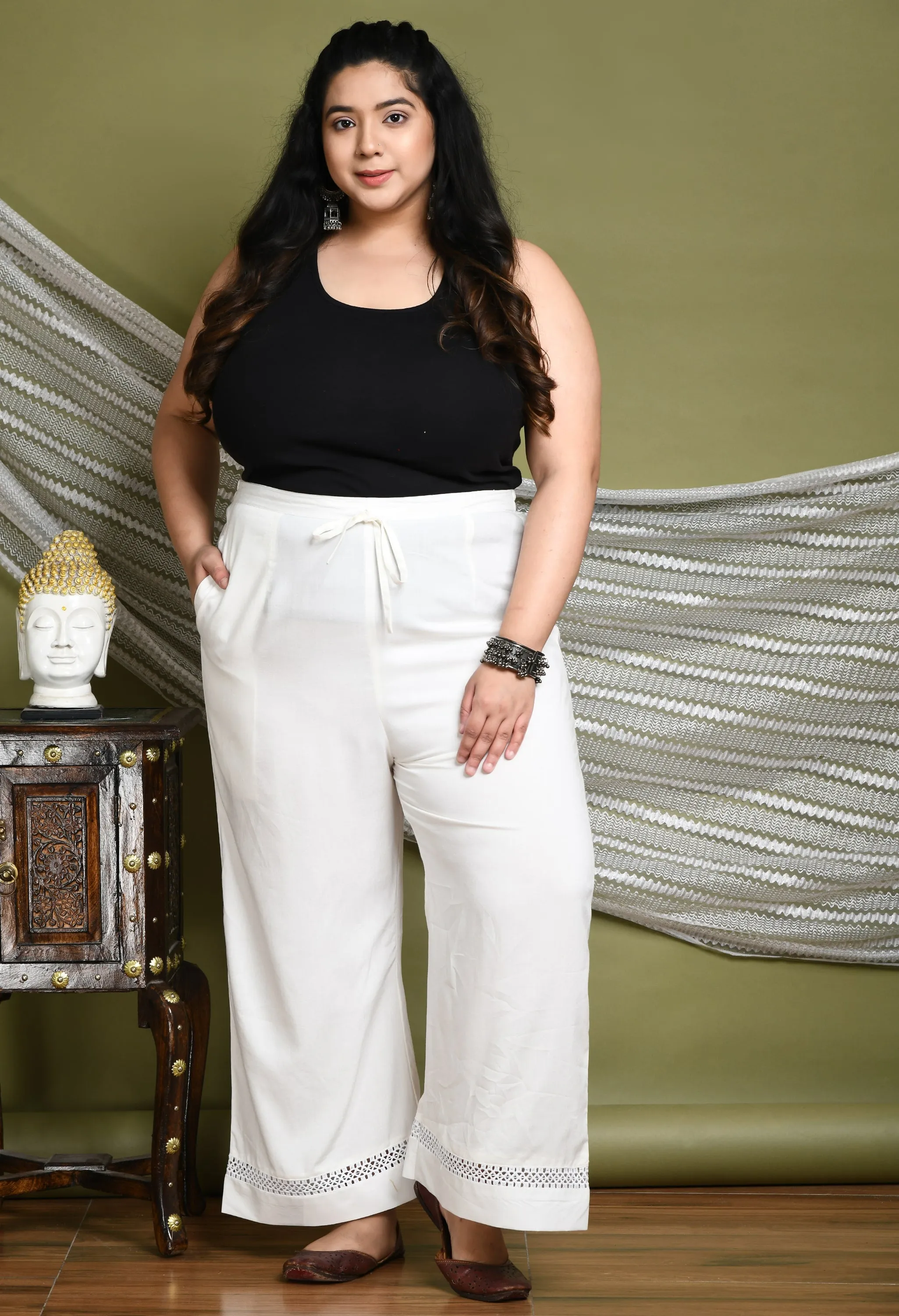 Plus Size Plus Size White Lace Palazzo