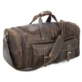 Polare 23" Expandable to 29'' Duffel Retro Thick Full Grain Cowhide Leather Gym Weekender Overnight Luggage Bag For Men