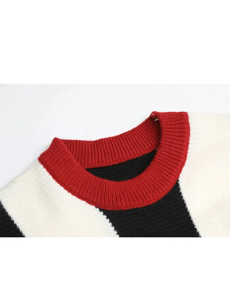 Pre Order:  Round Neck Striped Long Sleeved Knitted Sweater