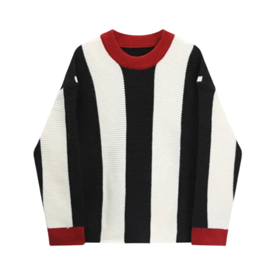 Pre Order:  Round Neck Striped Long Sleeved Knitted Sweater