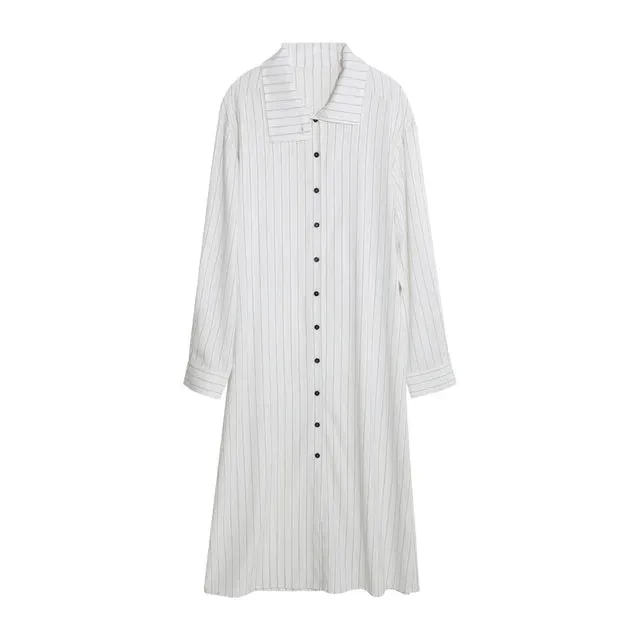 Pre Order:  Stand Collar Striped Shirt Dress