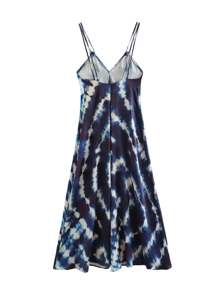 Pre Order:  Two-Tone Blue Tie-Dye V-Neck Sleeveless Midi Dress