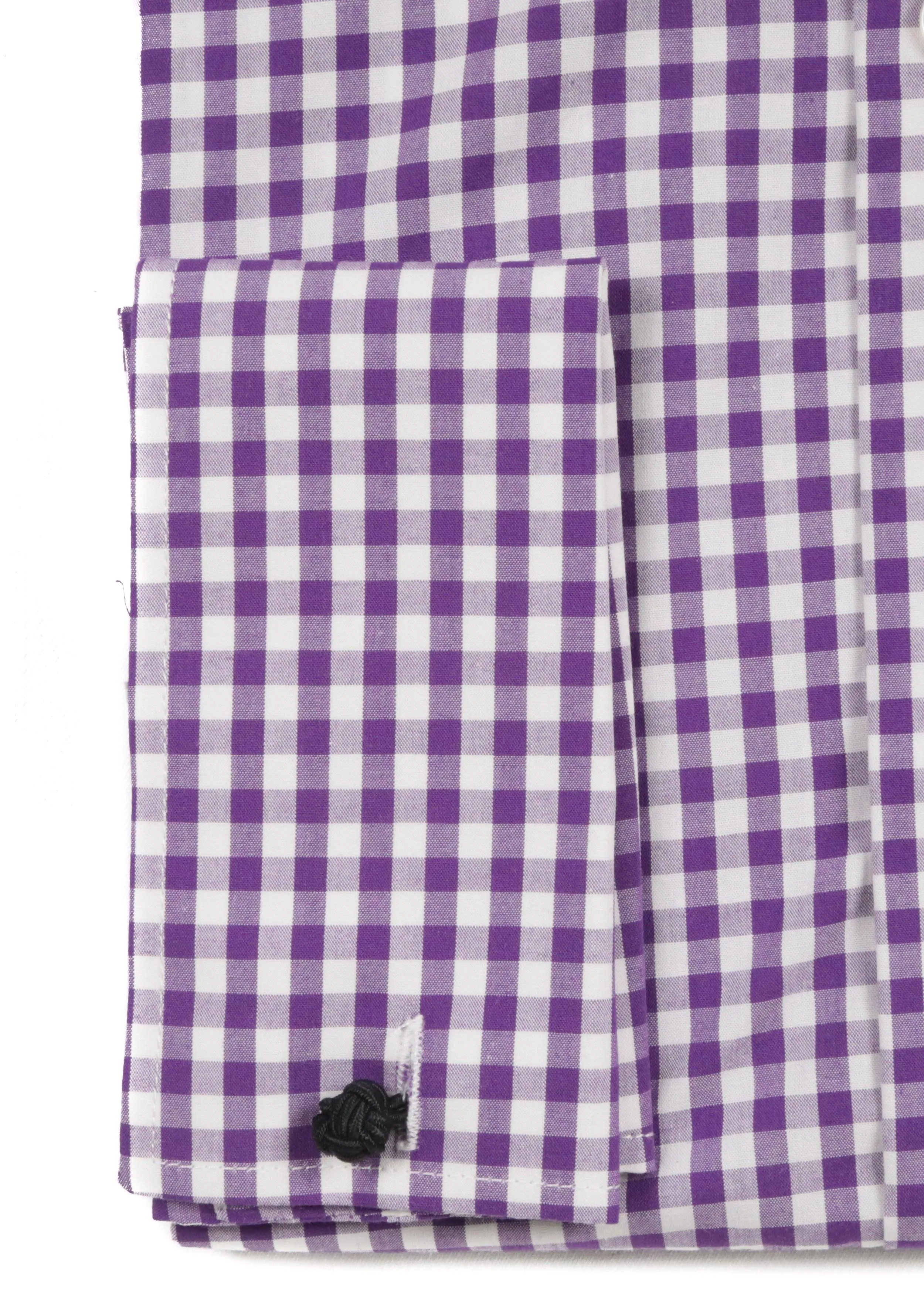 Purple Gingham Check French Cuff Dress Shirt - Regular Fit