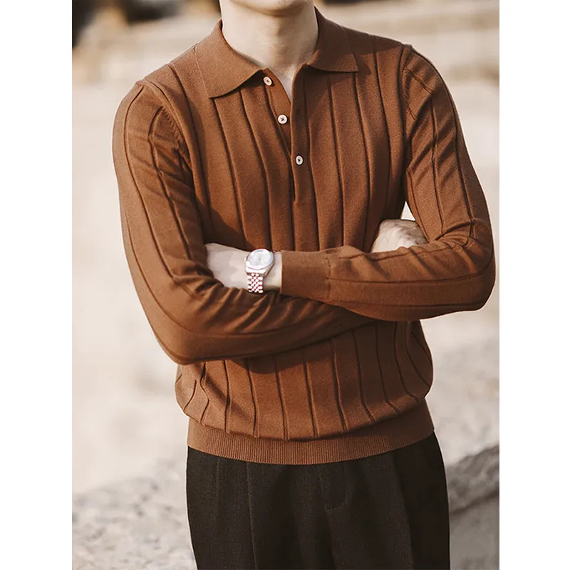 Retro Lapel Long Sleeve Polo Slim Fit Sweater