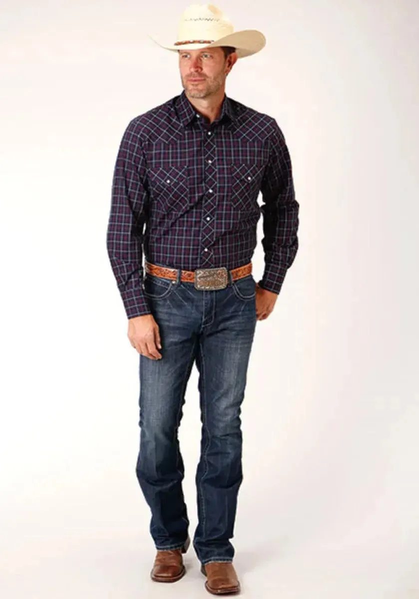 Roper Windowpane Plaid (Blue) - Men's Western Shirt