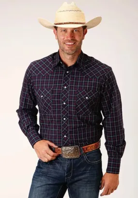 Roper Windowpane Plaid (Blue) - Men's Western Shirt